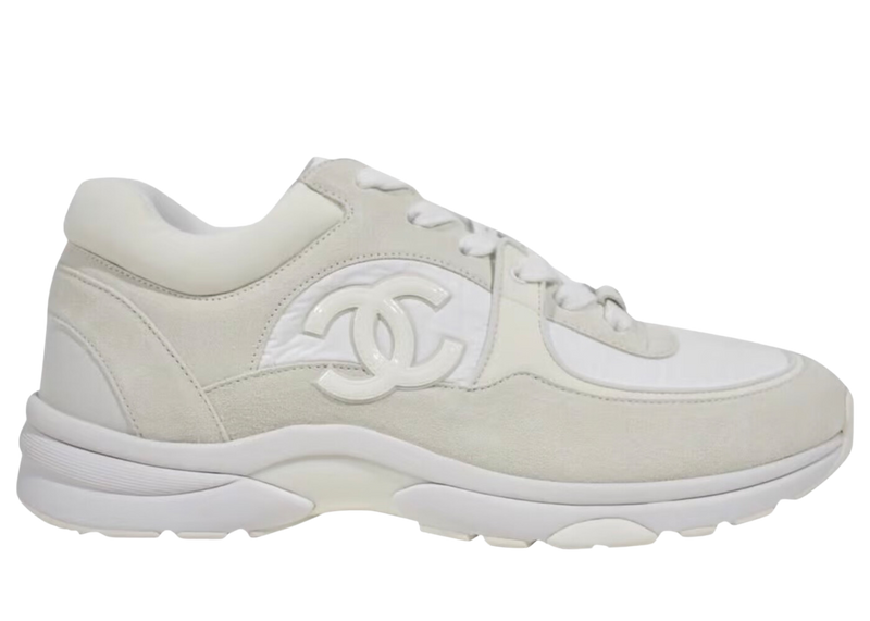 Chanel CC Logo Sneaker White Suede Reflective