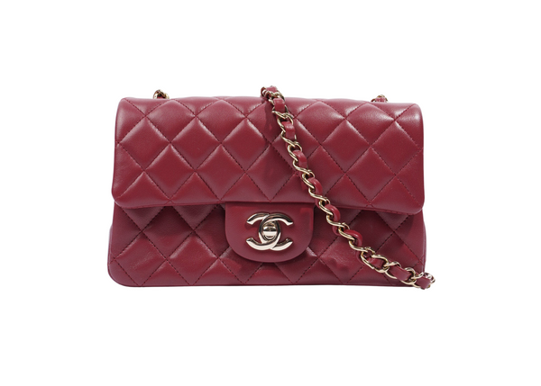 Chanel Burgundy Lambskin Mini Classic Flap Crossbody Bag with Gold Hardware