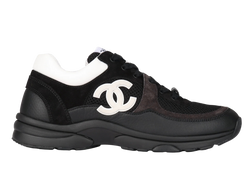 Chanel CC Logo Suede Leather Sneaker Black White