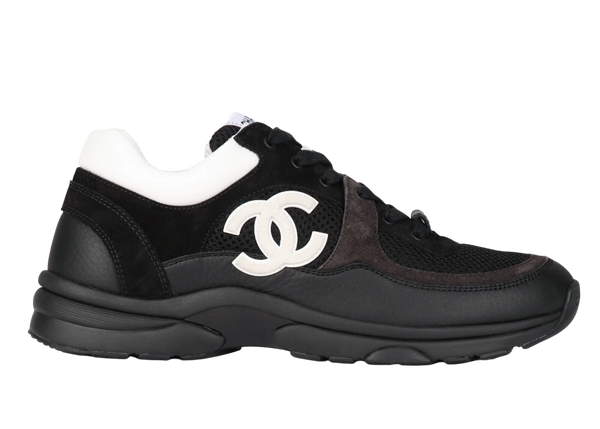Chanel CC Logo Suede Leather Sneaker Black White