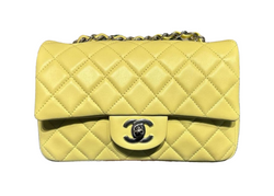 Chanel Yellow Lambskin Mini Classic Flap Crossbody Bag with Silver Hardware