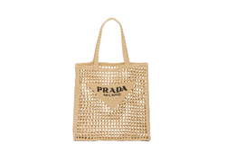 Prada Raffia Crochet Logo Woven Tote Bag