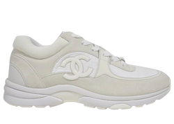 Chanel CC Logo Sneaker White Suede Reflective