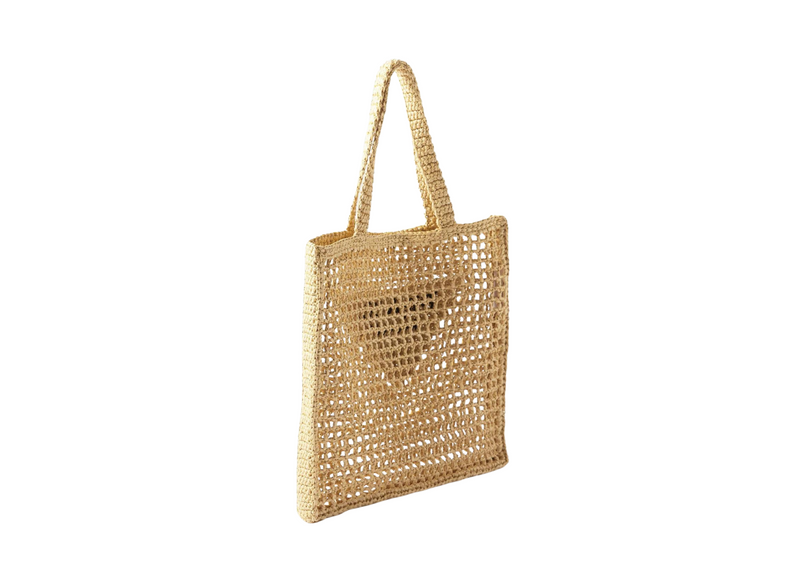 Prada Raffia Crochet Logo Woven Tote Bag