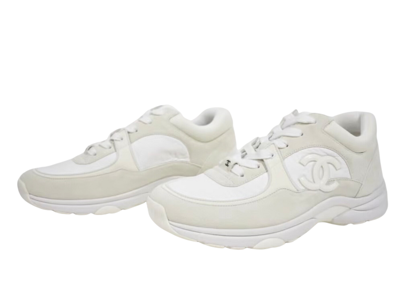 Chanel CC Logo Sneaker White Suede Reflective