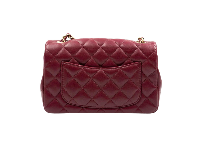 Chanel Burgundy Lambskin Mini Classic Flap Crossbody Bag with Gold Hardware